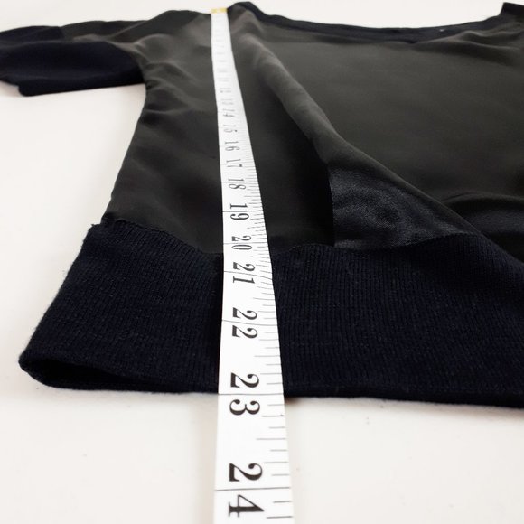 H&M Black Short Sleeve V-neck Contrast Satin Blouse - Picture 6 of 13